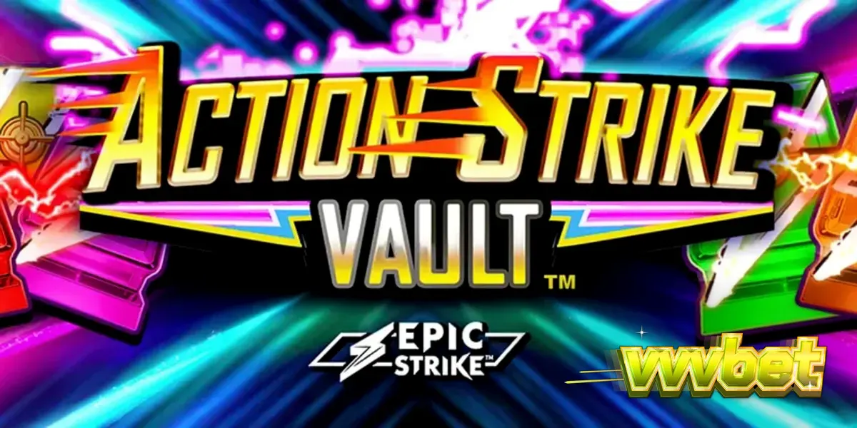 Interface do slot Action Strike Vault com elementos neon e espaciais